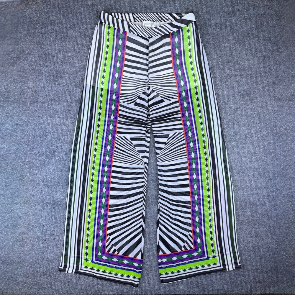 Bisou Bisou Michele Bohbot Wide Leg‎ Mesh Pants Geometric Print Festival Funky M - Picture 3 of 8